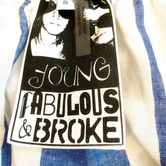 Young Fabulous & Broke Blue & White Stripe Off The Shoulder Globe Top, Size SM - Picture 12 of 12